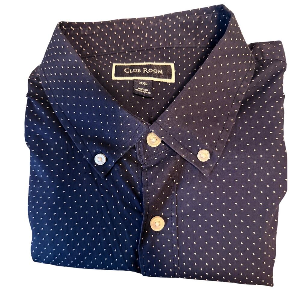 Club Room Men’s XXL Navy Blue White Dot Button Down Long Sleeve Shirt